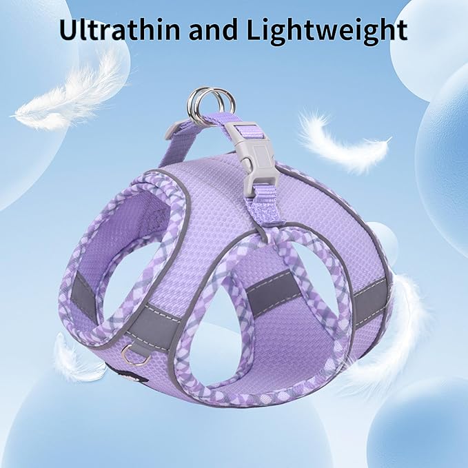 AIITLE Small Dog Harness - Breathable Double-Layer Jacquard No-Choke Vest, Durable Anti-Tear Fabric with Reflective Trim - Perfect for Running, Parties, Daily Walks (Purple, XS)