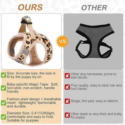 BEAUTYZOO Step in Dog Harness and Leash Set,Reflective Dog Harness No Pull No Choke Puppy Harness for Small Medium Large Dogs Cats,Soft Padded Mesh Vest Harnesses for Girl Boy Pets,Leopard Khaki S