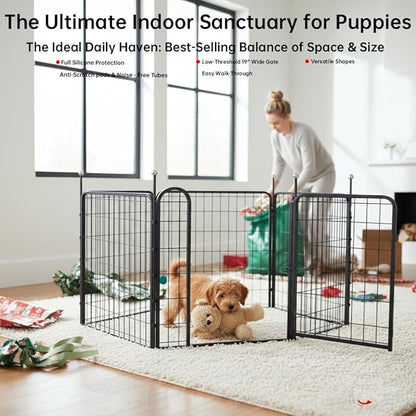 Puppy Playpen Indoor/Outdoor,24'' Portable Dog Playpen with Easy-Carry Straps,6 Panels Dog Pen Play Pen for Small Dogs,Rustproof Pet Playpen for Camping RV Yard(with One Door)