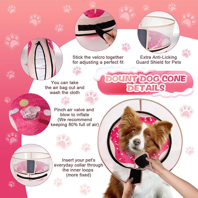 CNEO Inflatable Dog Cone Collar with Detachable Enhanced Anti-Licking Shield, Soft Neck Donut Collar for Dogs After Surgery, Adjustable Dog Cone Alternative for Large Medium Small Dogs & Cats