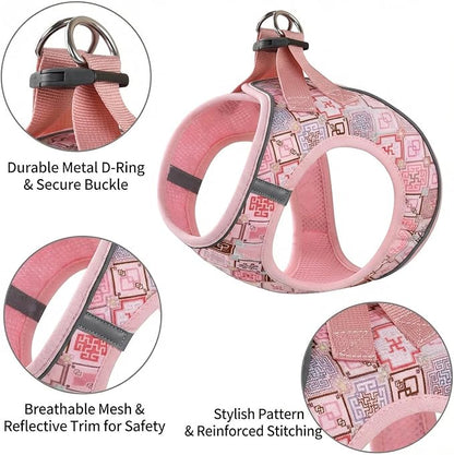 Mihqy Step in Dog Harness and Leash Set, Reflective Adjustable No Pull Dog Harness for Extra-Small/Small Dogs Puppy and Cats, Soft Padded Mesh Vest Harnesses for Girl and Boy Pets(Pink Grid,XS)