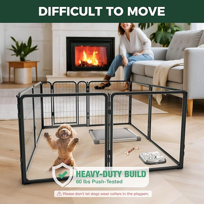 FXW AuraSpace Pro Acrylic & Wire Mesh Indoor Dog Playpen, 24" Height 8 Panels Metal Dog Pen for Puppies & Small Dogs, Black│Patented