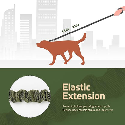 Forestpaw Tactical Dog Leash for Large Dogs,Heavy Duty Bungee Dog Leash with Shock Absorption,2 Padded Handles for Training Running Walking,Adjustable 4-5FT,Green