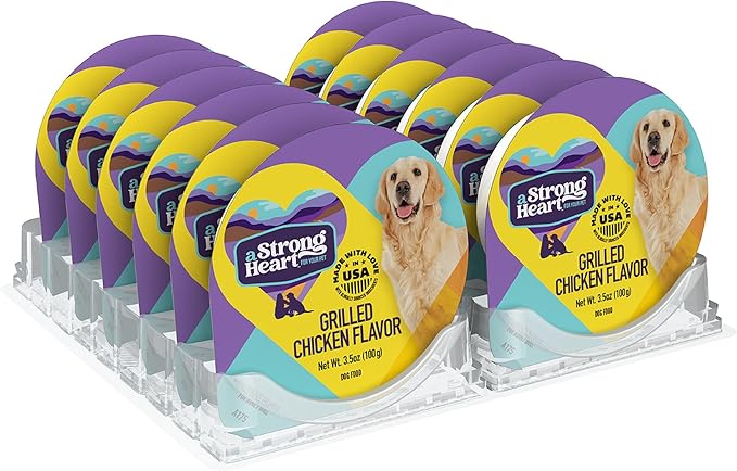 A Strong Heart Wet Dog Food Cups, Grilled Chicken Flavor - 3.5 oz Cups (Pack of 12), Made in The USA with Real Chicken