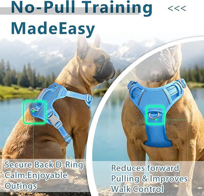 BARKBAY Dog Harness No Pull with ID Tag Pocket - Heavy Duty, Reflective, Easy Control for Large Dogs(Blue,M)