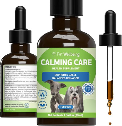 Pet Wellbeing Calming Care for Dogs - Vet-Formulated Holistic Behavior Support - Emotional Balance, Stress Care - Ashwagandha & Holy Basil Adaptogen Blend - Liquid Supplement 2 oz (59ml)
