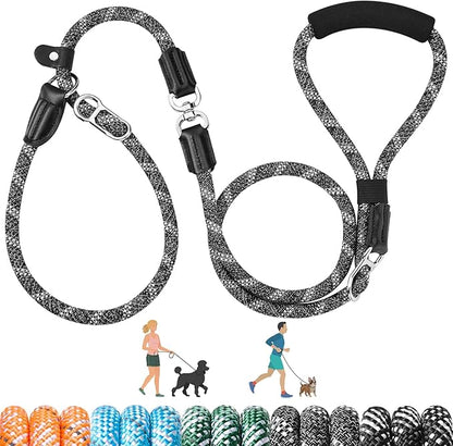 SlowTon Slip Lead for Dogs - Hands Free No Tangle Adjustable 4-6 FT 1/2” Rope, Heavy Duty Nylon Leash for Large Medium Dogs that Pull, No Pull Training Slip Leashes, 20-120lb, Dark Grey
