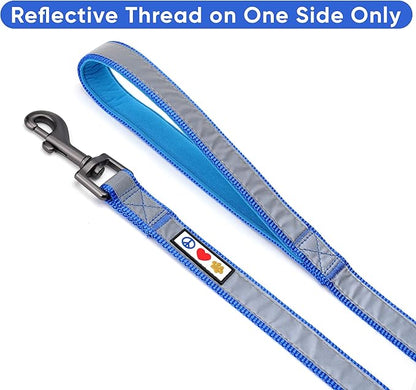 Pawtitas Blue Dog Leash 6 ft Custom ID Lead for Dogs & Puppies Reflective Comfortable Padded Handle Embroidered Name & Phone Number