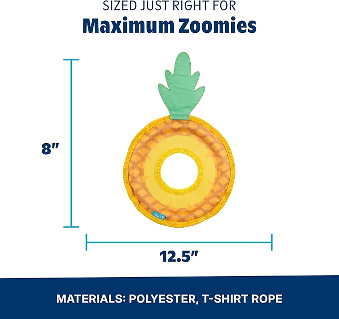 Barkbox Pineapple Fling Flying Disc Dog Toy | Fluff-Free Crinkle Disc with T-Shirt Rope Edge | Durable Fetch Toy for Dogs & Puppies Who Love to Toss & Play