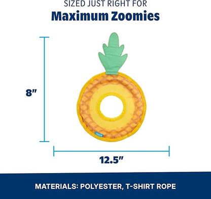 Barkbox Pineapple Fling Flying Disc Dog Toy | Fluff-Free Crinkle Disc with T-Shirt Rope Edge | Durable Fetch Toy for Dogs & Puppies Who Love to Toss & Play