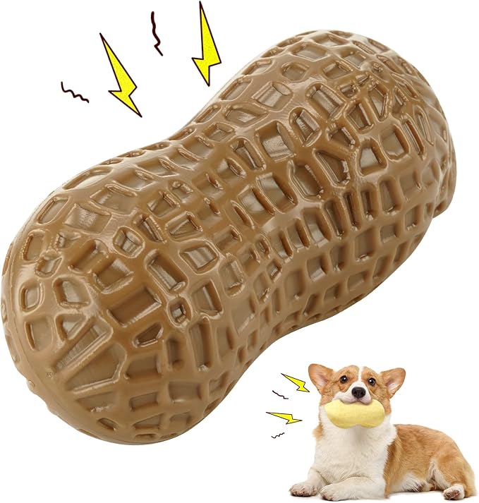 Squeaky Dog Toys Interactive, 2 PCS Peanut Shape Dog Toys Teeth-Cleaning Squeak Dog Chew Toy, Durable for Medium Dogs, Large & Small Breeds - Puppy Teething Chew Dog Toy