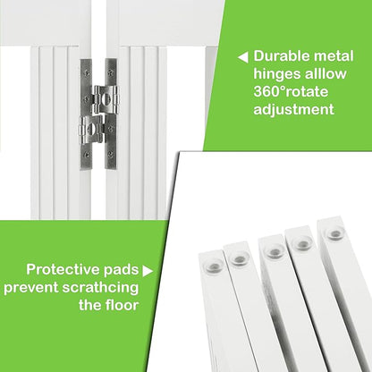 SPIRICH 120" Extra Wide 28" Tall Dog Gate Indoor, Dog Gates for Doorways, Stairs, The House, Wooden Freestanding Foldable Pet Gate, Step Over Puppy Gate, 5 Panels, White