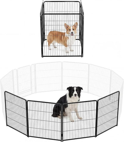 DUMOS Dog Playpen Indoor, Metal 32 Inch 4 Panels Foldable Pet Fence with Door, Outdoor Small Medium Large Dog Puppy Portable Exercise Play Pen for RV Camping, Trips, Play Yard