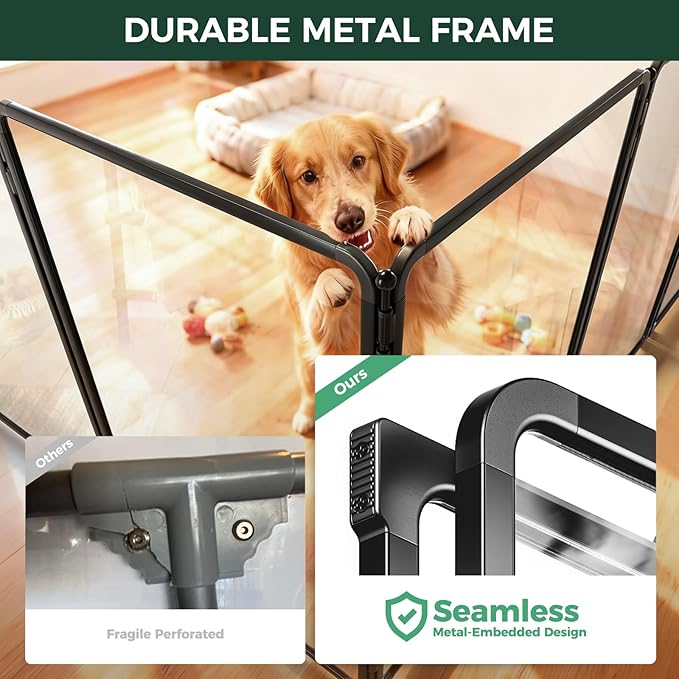 FXW AuraSpace Pro Acrylic Indoor Dog Playpen, Heavy-Duty with Metal Frame, 40" Height 6 Panels for Medium and Large Dogs, Black│Patented