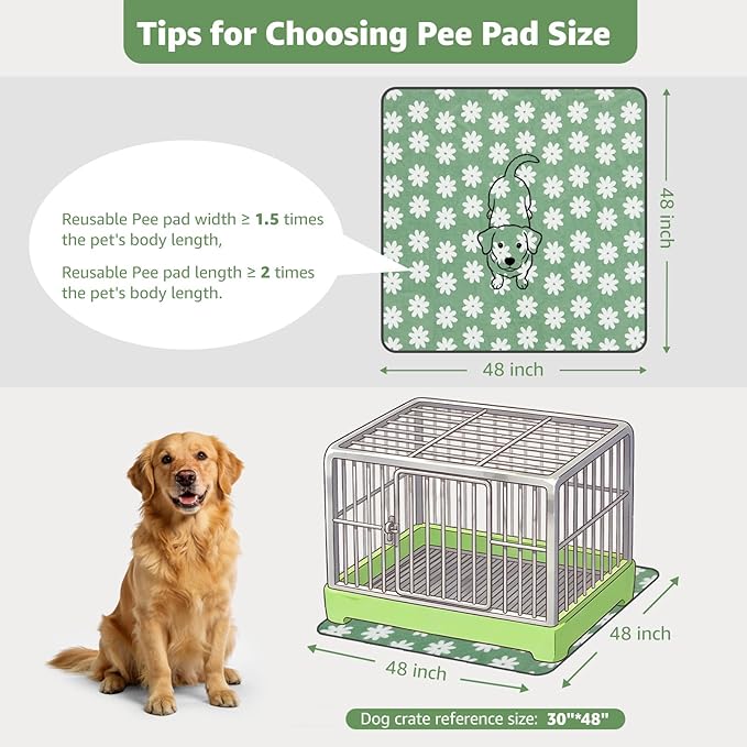 LOOBANI Extra Large Whelping Pad, Non-Slip Dog Pee Pads Washable, Fast Absorbent Reusable Pee Pads for Dogs, Waterproof and Leakproof Dog Playpen Mat for Floor, Crate, Potty (48"x48",2 Packs)