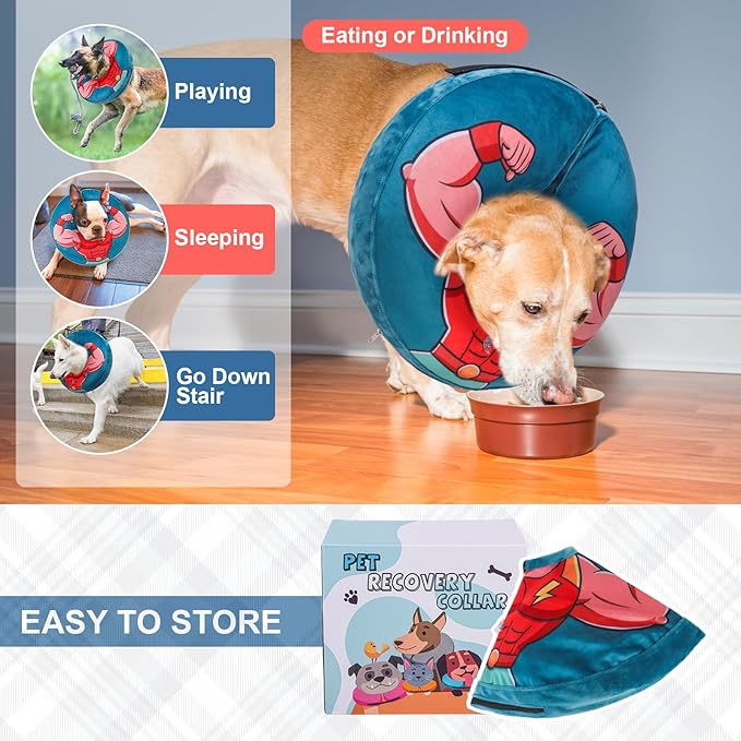 BEAUTYZOO Dog Cone Collar After Surgery for Large Medium Dogs, Soft Dog Cone Alternative to Stop Licking, Comfortable Inflatable Recovery Cones, Dogs Neck Donut Not Block Vision E-Collar, Blue L