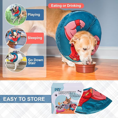BEAUTYZOO Dog Cone Collar After Surgery for Large Medium Dogs, Soft Dog Cone Alternative to Stop Licking, Comfortable Inflatable Recovery Cones, Dogs Neck Donut Not Block Vision E-Collar, Blue L