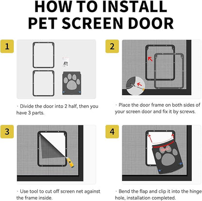 Enjoying Pet Screen Door 8"×10.2" Inner Door Size, Cat Doors with Replacement Magnetic Flap Lockable Doggy Screen Door, Black
