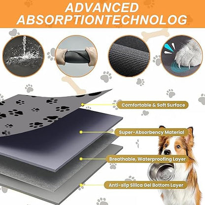 18"×30" Dog Food Mat-Absorbent Dog Mat for Food and Water, No Stains Quick Dry Cat Food Bowl Mat with Footprints for Messy Drinkers,Light Gray