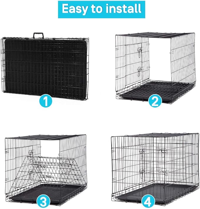 Dog Crate for Large Medium Small Dogs, Folding Dog Kennel Cage with Plastic Tray & Divider 48"/42"/ 36"/ 30"/ 24" Indoor Outdoor Metal Double Door Heavy Duty Dog Pen Enclosure, Black(36 Inch)