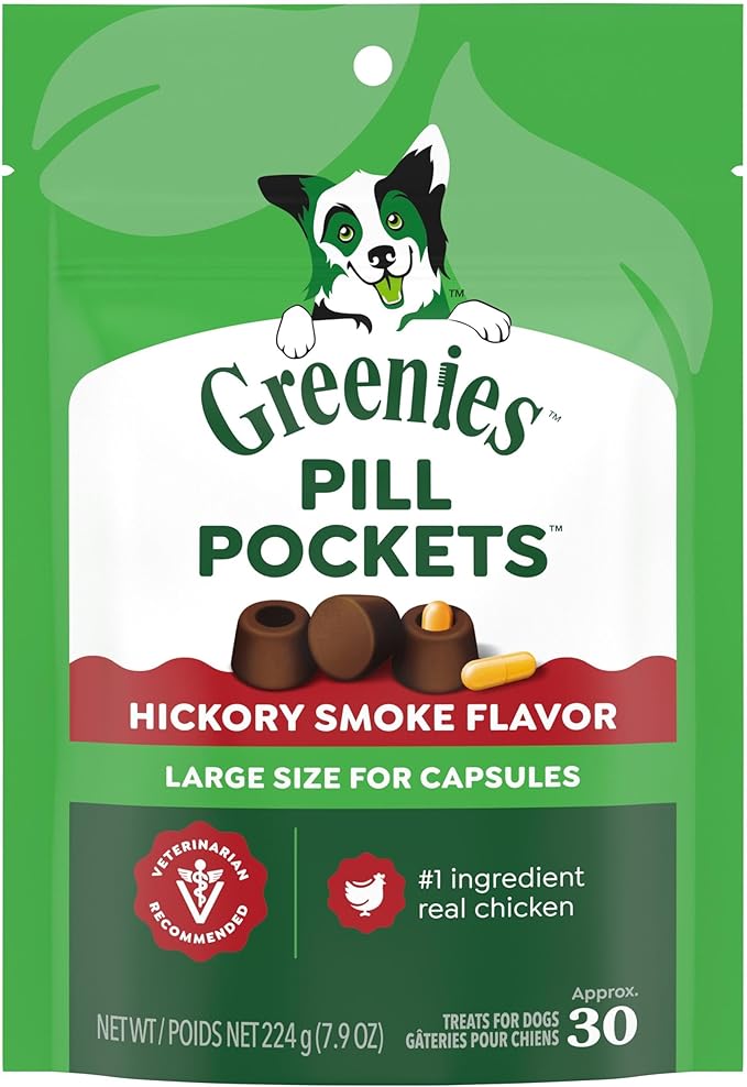 Greenies Pill Pockets for Dogs Large Size, Dog Treat Pouch for Capsule Medication, Hickory Smoke Flavor, 7.9 oz. Pouch