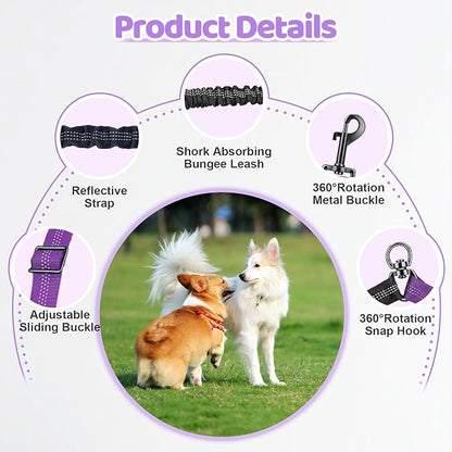Double Dog Leash - 360°Swivel Tangle Free Splitter Attachment, 2 Dogs Multi-Functional Leashes, Dual Rope for Outdoor Walk Train Small Medium Large Two Pet, Purple