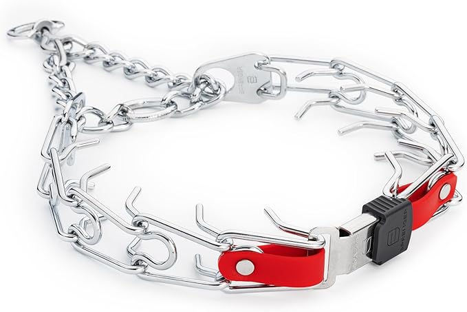 Herm Sprenger Chrome Plated Steel Dog Collar with Quick Release ClicLock Buckle and Biothane Insert Training Collar for Dogs Made in Germany (Cherry Red, 25in x 4.0mm(Neck Size up to21-22in))