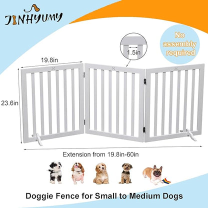 Dog Gate Wooden Freestanding Pet Gate3 Panel 23.6" Height White Indoor Dog Fences,House Gate for Doorways & Stairs