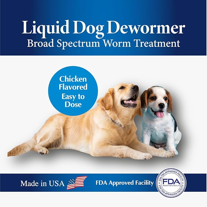 Broad Spectrum Dog Dewormer Treatment 120ml - Dewormer for Dogs and Puppies - Hookworms, Roundworms and whipworms - Boost the immnue System & Strengthens the Digestion - Chicken Flavour - Made in USA
