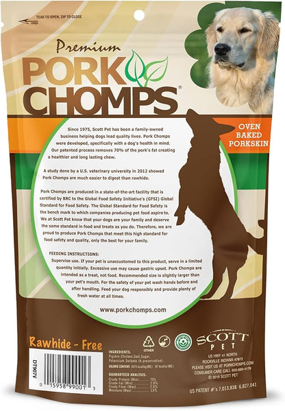 Pork Chomps Baked Pork Skin Dog Chews, 6 Inch Twists, 4 Count - Real Chicken Wrap - Long-Lasting Treats for Dogs - High Protein, Rawhide-Free, Low Fat, Healthy & Delicious Chews