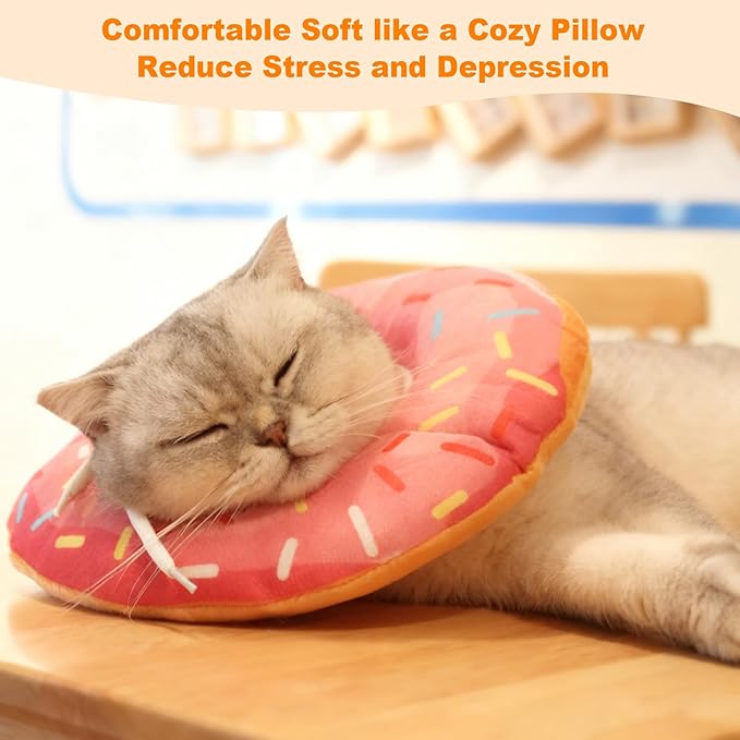 Cat Cone Collar Soft, Comfortable Cat Donut Collar After Surgery, Adjustable Elizabethan Recovery Collars & Cones to Stop Licking, Lightweight Neck Collar Soft Cone for Cats Kitten (Pink, Medium)