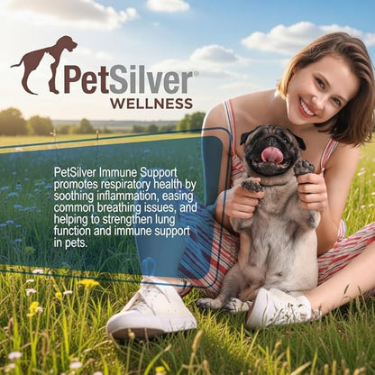 PetSilver Immune Support, Natural Nebulizer Solution, Promotes Respiratory Health in Cats & Dogs, Allergies, Sinus & Cough Treatment, Easy to Use, Patented Chelated Silver, Made in the USA, 16 fl oz
