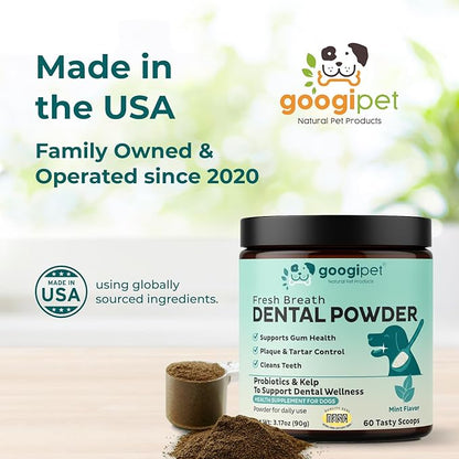 Googipet Dental Powder for Dogs Teeth Cleaning - Dog Dental Powder Breath Freshener & Plaque Remover - Tartar Remover for Dogs & Dog Breath Freshener Plaque Off W/Kelp, Parsley, Rosemary, & Mint