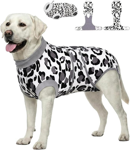 PetWarm Surgery Suit for Dogs, Dog Cone Alternative After Surgery, Covers Wounds, Prevents Licking, Fashionable and Protective, Lightweight and Breathable, Leopard Pattern, White, XL
