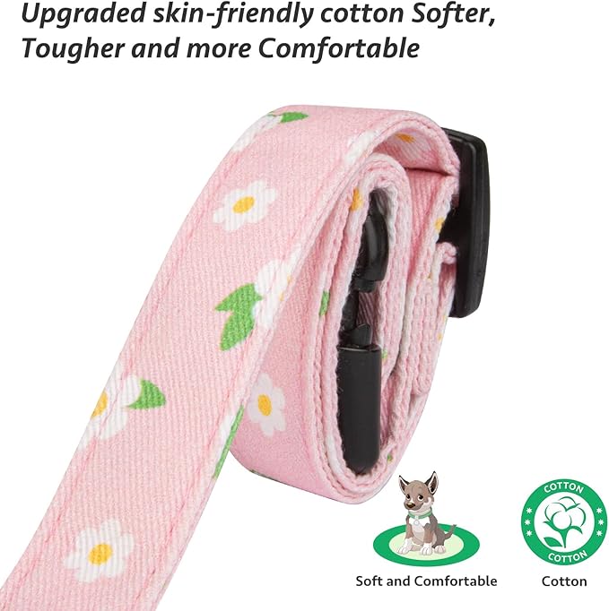 Cotton Handmade Dog Collar Cute and Distinctive Patterns Pink Flower with Pendant for Girl Boy Dogs Collars L