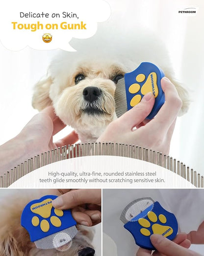PETHROOM Professional Eye Comb for Pets | Stainless Steel Tear Stain Remover for Cats & Dogs | Gentle Round-Head Grooming Tool | Compact & Portable for Eye Gunk Removal (Pack of 2)