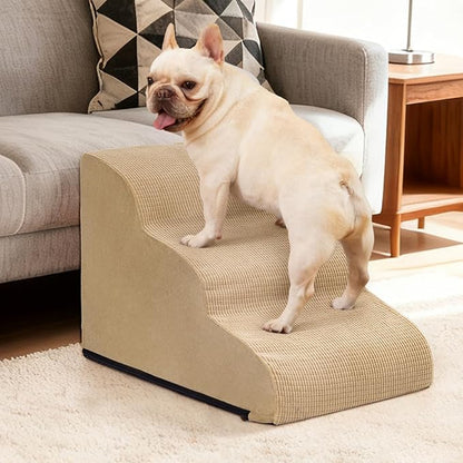Aodisman 3-Step Dog Ramp and Stairs for Sofa and Chair - Non-Slip Sturdy Pet Steps for Small Dogs and Cats,15.7" H,Khaki