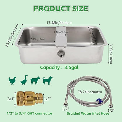 Dog Water Bowl Dispenser Automatic Water Feeder 13.5L/3.5Gal Stainless Steel Extra Large Waterer for Pets Water Feeder for Livestock Animals