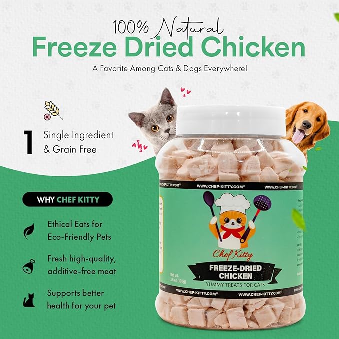 Freeze Dried Chicken Cat Treats | Healthy Dog Food Toppers 100% Human Grade | Single Ingredient, Grain Free Chicken Dog Treats | Inspected & Tested in USA | No Additives or Preservatives, 7.7 oz