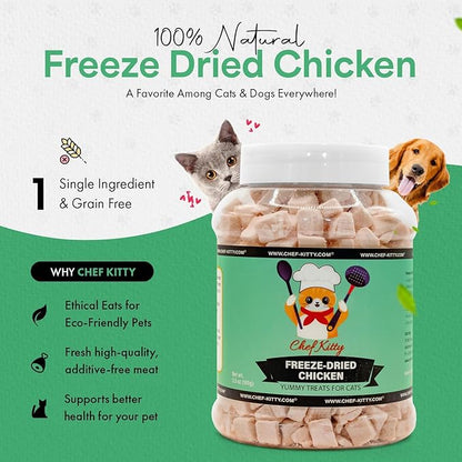 Freeze Dried Chicken Cat Treats | Healthy Dog Food Toppers 100% Human Grade | Single Ingredient, Grain Free Chicken Dog Treats | Inspected & Tested in USA | No Additives or Preservatives, 7.7 oz