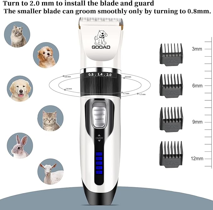 Dog Clippers Grooming Kit and Paw Trimmer,Cordless,Low Noise, Electric Quiet,Rechargeable, Dog Trimmer Grooming, Pet Hair Clippers for Thick Coats,Shaver for Small and Large Dogs Cats