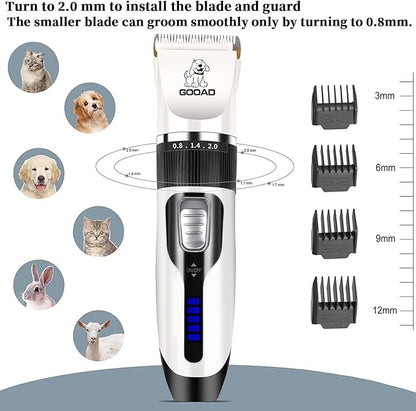 Dog Clippers Grooming Kit and Paw Trimmer,Cordless,Low Noise, Electric Quiet,Rechargeable, Dog Trimmer Grooming, Pet Hair Clippers for Thick Coats,Shaver for Small and Large Dogs Cats