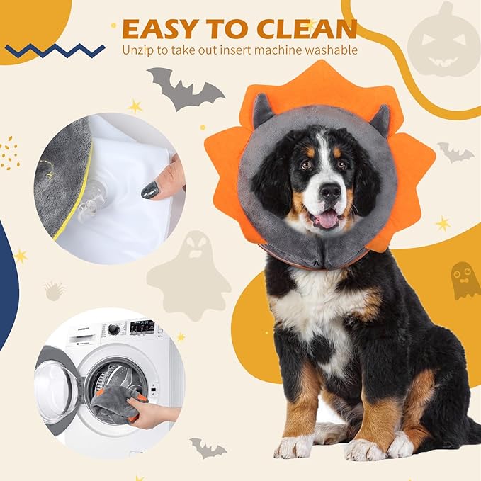 IEUUMLER Inflatable Recovery Dog Collar, Protective Donut Cone, Adjustable Soft Collar for Dog and Cat After Surgery Prevent from Biting & Scratching EU002 - Grey Demon L+