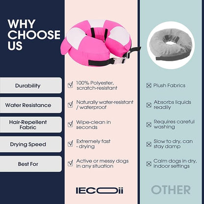 IECOii Soft Inflatable Dog Cone Collar for Small Dogs, Dog Pillow Cone Alternative to Stop Licking Wounds After Surgery, Adjustable & Comfy Recovery Neck Donut Collar for Puppy & Cats, Rosered, S