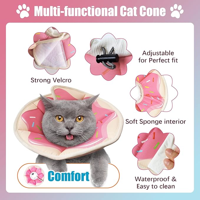 Cat Cone Collar Soft, Comfortable E Collar for Cats After Surgery, Recovery Elizabethan Collar for Cats Kitten to Stop Licking, Pink S