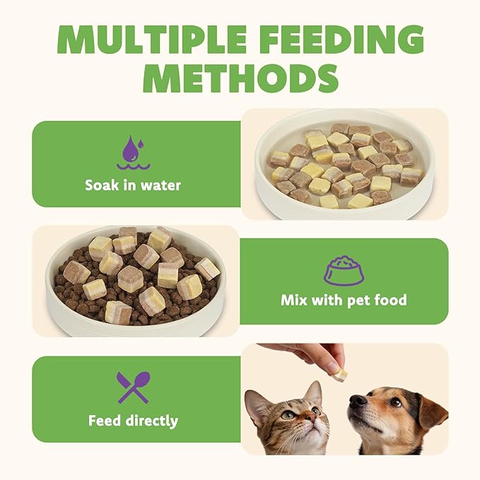 MON2SUN Triple-Layer Freeze Dried Cat & Dog Treats, Chicken, Egg & Chicken Liver Recipe Cube, Grain-Free High Protein Snacks, All Natural Food Topper or Training Rewards, 5.6oz
