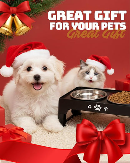 Jovrun Elevated Dog Bowls for Small Dogs and Cats, Non-Slip Cat Bowls with 2 Thick 5.5" Stainless Steel Dishes, Dog Feeder 2 Heights Adjustable to 2.6"-5.3"