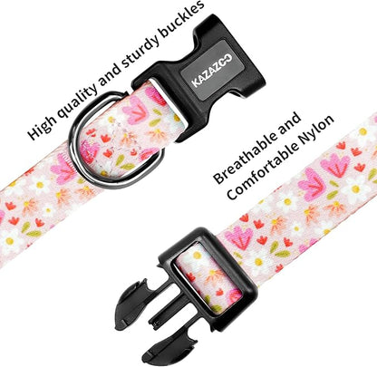 Kazazoo Dog Collar Cute and Soft Nylon Puppy Collar Girl, Adjustable Dog Collars for Small Medium Dogs, Pink Flowers-XS