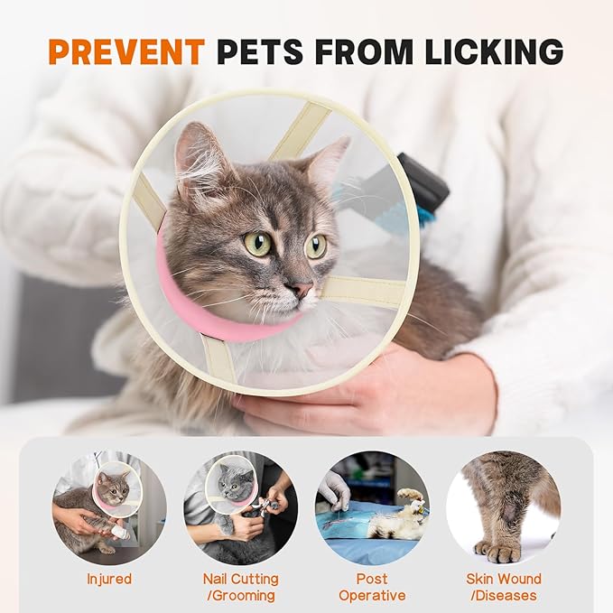 Cat Cone Collar Soft- Adjustable Comfortable Air Mesh Recovery Cone After Surgery to Stop Licking and Scratch, Alternative to Plastic Elizabethan Collar for Cat, Whiskers Freedom (Pink, S)