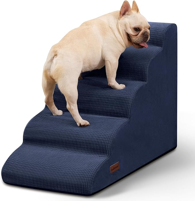 Aodisman 5-Step Dog Stairs and Ramp for High Bed, Non-Slip Sturdy Pet Steps for Small Dogs and Cats,22.2" H,Blue